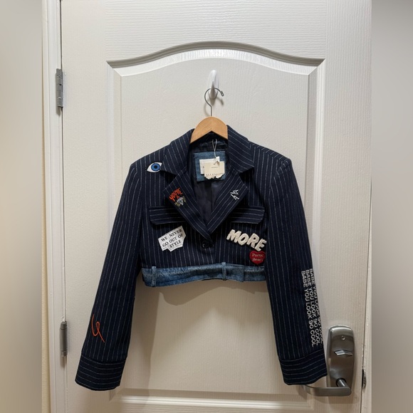 MAXMILA PARIS  Premium Crop Blazer with Embroidered Denim Trim size M NWT - Picture 8 of 8